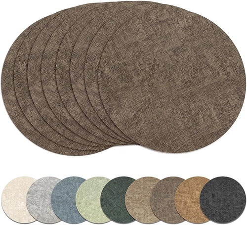 13" Round Placemats Set of 8, Reversible Faux Leather Heat Resistant Table Mats by NCUE