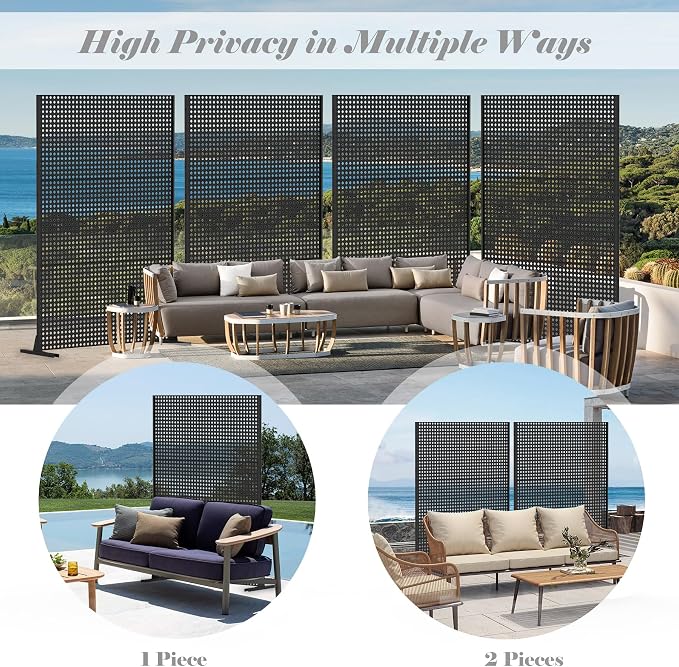 Domi Metal Privacy Screen, Freestanding Outdoor Indoor Divider 1 Piece - Image 4