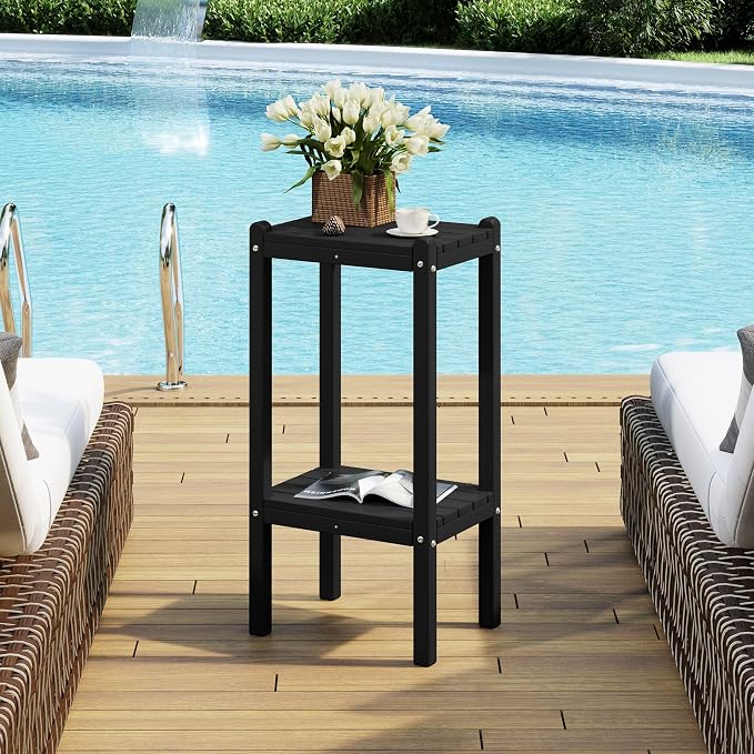 Costaelm Outdoor Side Table, 2-Tier Small Patio Coffee Tables by Costaelm