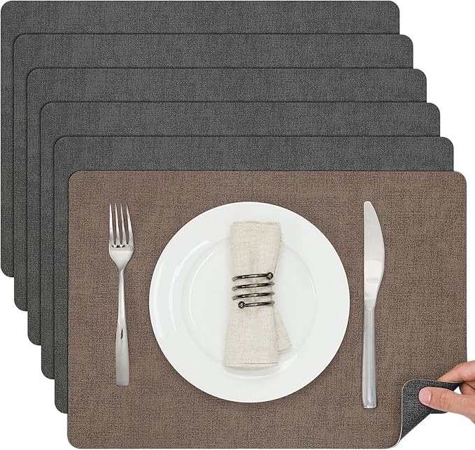 Myir JUN Placemats Dual Sided, Faux Leather Place Mats Set of 6 Indoor Placemat by MyirJUN