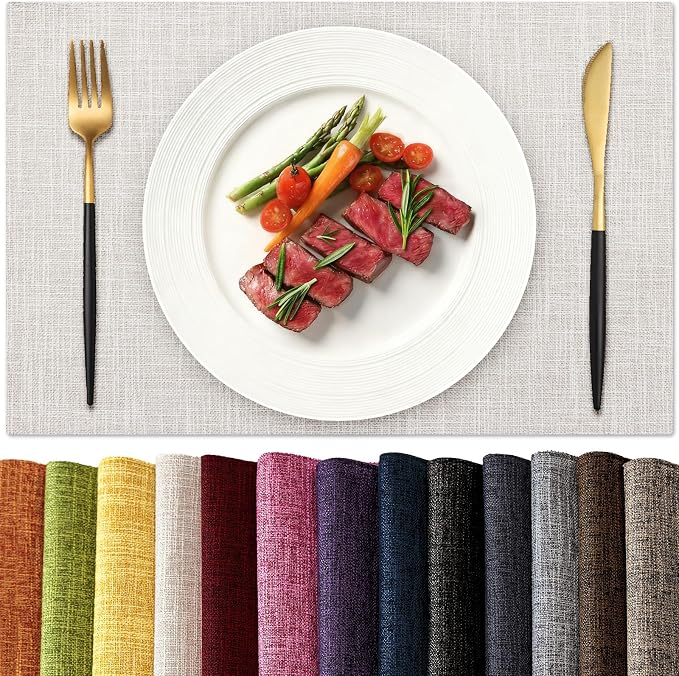 KXN Placemats Set of 4, Dual-Layer Thickened Faux Linen Table Mats, Heat by Homepage