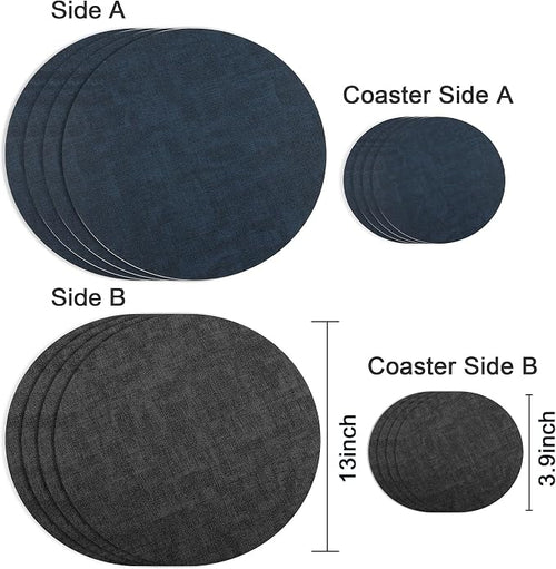 13-Inch Faux Leather Round Placemats Set of 4, Waterproof Anti-Slip Dual Sided - Image 2