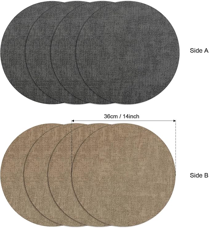 Myir JUN Round Placemats Dual Sided, Faux Leather Place Mats Set of 8 Indoor - Image 6