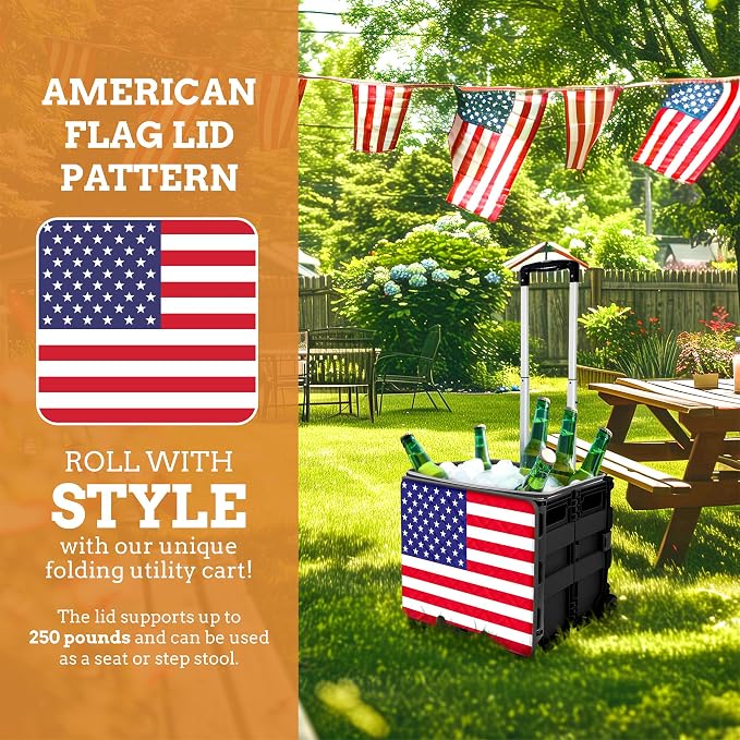 Inspired Living Collapsible Ultra-Slim Pack-N-Roll, 2 Wheel Utility Cart w/Lid - Image 10