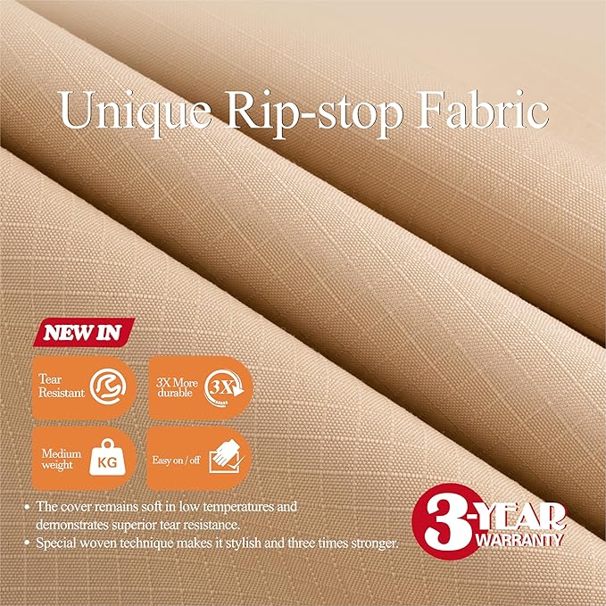 WJ-X3 Rectangular Beige & Coffee Patio Table Cover, 102W x 78D x 31H Inches - Image 2