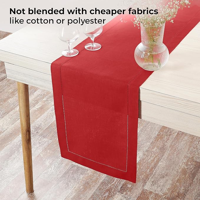 D'Moksha Homes Linen Bright Red Table Runner 90 Inches Long - Image 4