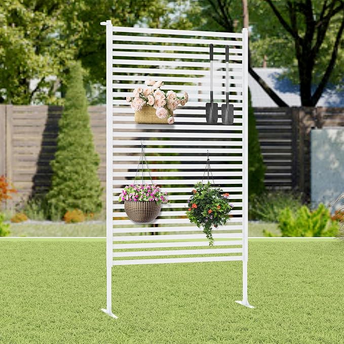 Outdoor Privacy Screen with Stand, Rustproof Metal Fence Panel, 35.43’’ x 71’’ by CaroTex