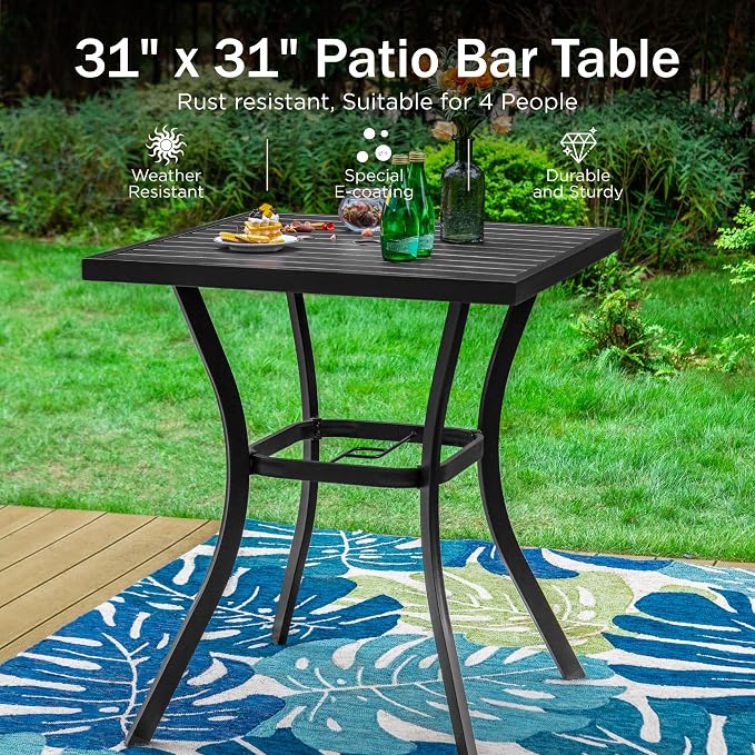 PHI VILLA Outdoor Patio 31" Square Height Bar Table - Image 7