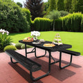6FT Rectangular Steel Outdoor Picnic Table, Commercial Black Picnic Table Bench by HIMcup