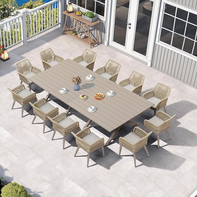 PURPLE LEAF 14 Pieces Outdoor Patio Dining Set All-Weather PE Rattan Furniture by PURPLELEAF