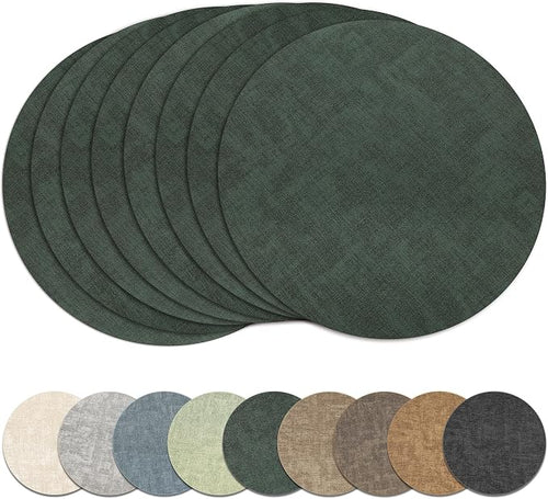 13" Round Placemats Set of 8, Reversible Faux Leather Heat Resistant Table Mats by NCUE