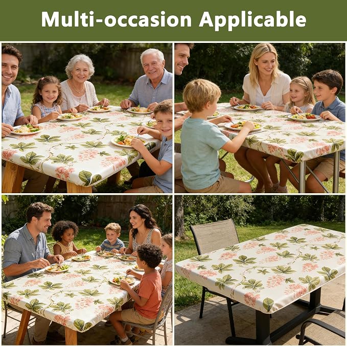 Rectangle Picnic Table Cloth, Elastic Waterproof Fitted Vinyl Tablecloths - Image 7