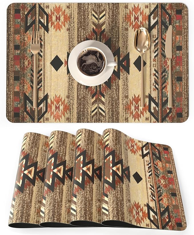 QIYI Placemats Set of 4, 12x18 Inch Faux Leather Place Mats by QIYI