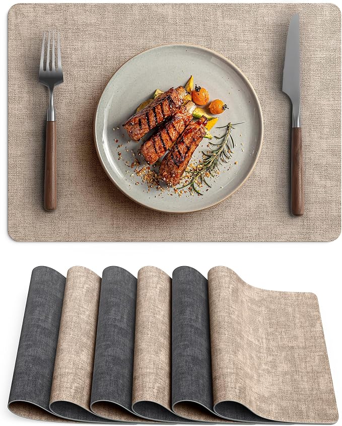 Faux Leather Vinyl Placemats Set of 6 Wipeable Heat Resistant Place Mats 100% by Unknown