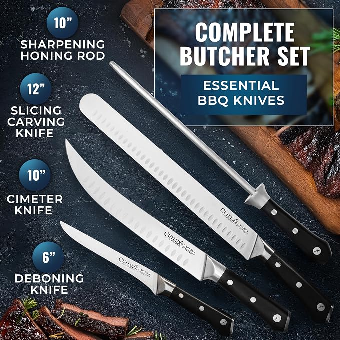 Cutluxe Butcher Knife Set – BBQ Brisket, Breaking and Boning Knives, Honing Rod - Image 3