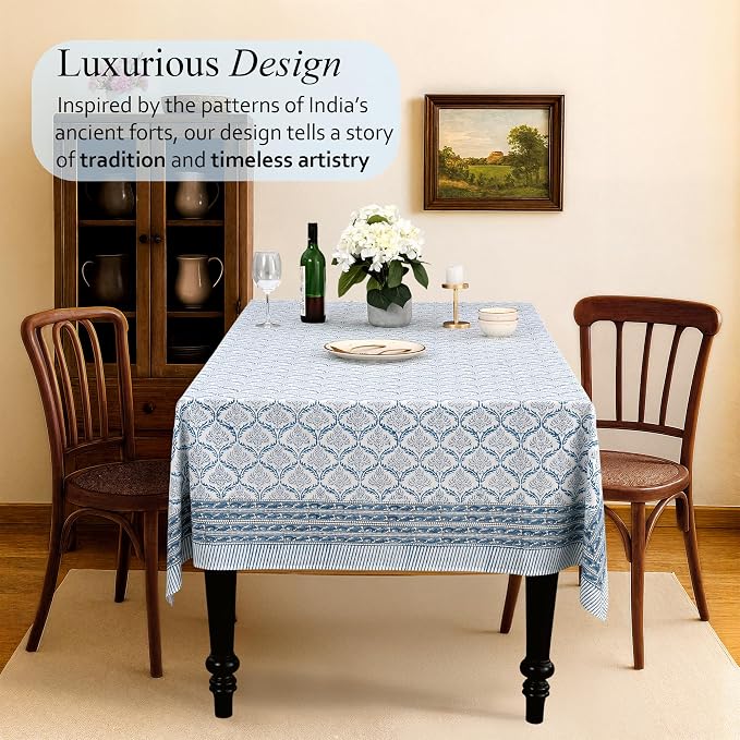 CPC Indigo Regal Tablecloth 100% Cotton 60x90 Inch Indian Block Print Rectangle - Image 2