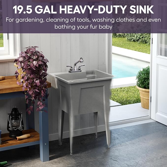 Freestanding Utility Sink with Two Handle Chrome Faucet - Image 6