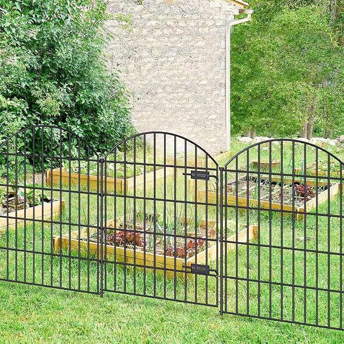 Metal Garden Fence with Gate 36in x 18.7ft, 1 Gate+7 Panels Dog Fence Border - Image 6