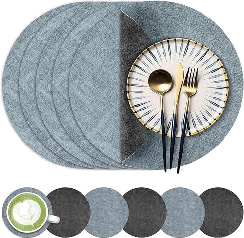 13-Inch Faux Leather Round Placemats Set of 6, Waterproof Anti-Slip Dual Sided by Fyvva