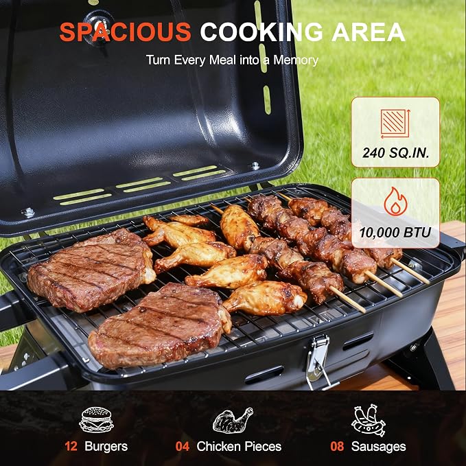 BrandMan Portable Propane Gas Grill, 1-Burner Tabletop Compact BBQ Grill - Image 2