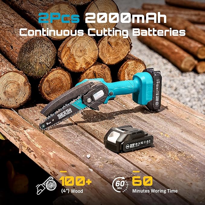 Seesii Mini Chainsaw, 6-inch Mini Chainsaw Cordless, Handheld Electric Power - Image 4
