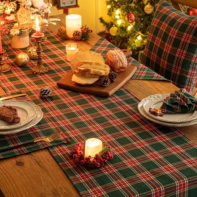 Green Red Plaid Christmas Table Runner, Winter Holiday Table Runners 72 inches - Image 6