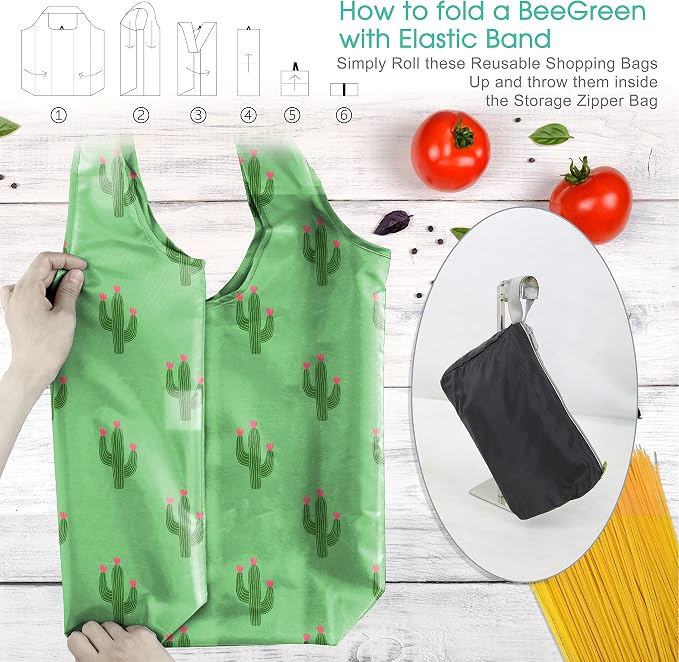 BeeGreen Geometry Reusable Grocery Bags Bulk 6 Packs X-Large, Reusable Shopping - Image 4