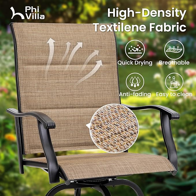 PHI VILLA 3 Piece Outdoor Bar Set, Bar Height Patio Table and Chairs - Image 2