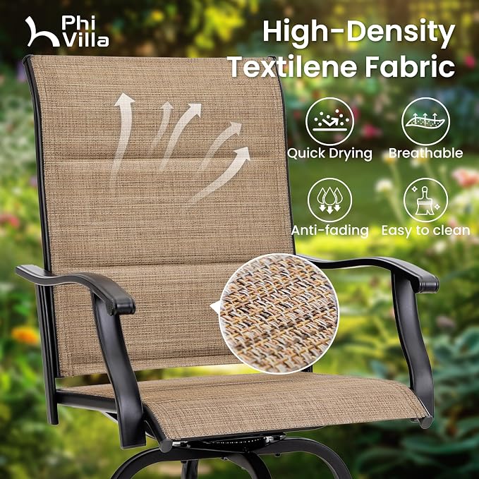 PHI VILLA 7 Piece Patio Bar Dining Set, Bar Height Outdoor Table and Chairs - Image 3