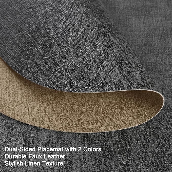 Placemats and Coasters, Washable Reversible Placemats Round Faux Leather - Image 2