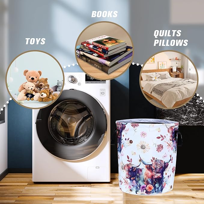 Highland Cow Laundry Basket Cow Animal Foldable Oxford Cloth Funny Tote Bag - Image 4
