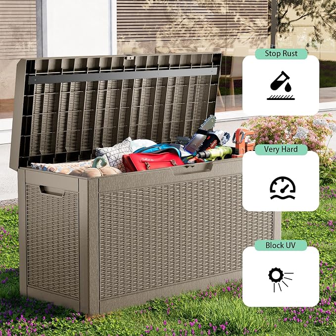 60 Gallon Waterproof Resin Deck Box, UV Resistant Outdoor Storage - Image 4