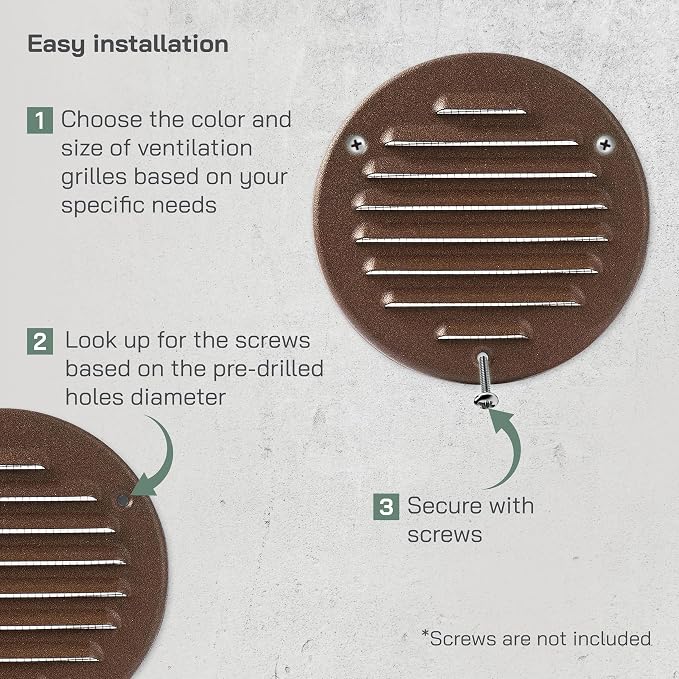 Vent Systems - 4 Inch Pack of 10 Brown Metal Round Soffit Air Vent Grille Cover - Image 4