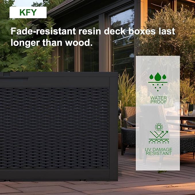 DRATO 320 Gallon Deck Box, Outdoor Large Waterproof Resin Storage Box - Image 4