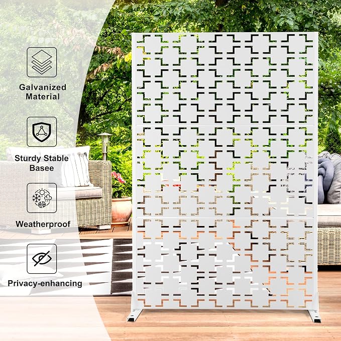 Metal Privacy Screen Outdoor 72" H×47" W, Freestanding Decorative Privacy Screen - Image 2
