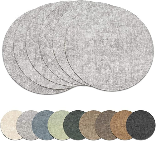 13" Round Placemats Set of 6, Reversible Faux Leather Heat Resistant Table Mats by NCUE