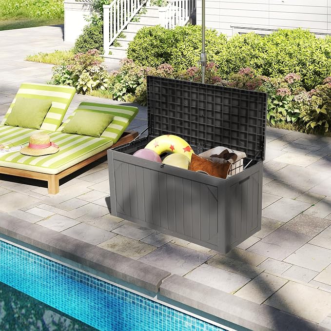 100 Gallon Outdoor Storage Box Waterproof, Lockable Resin Deck Box Patio - Image 2