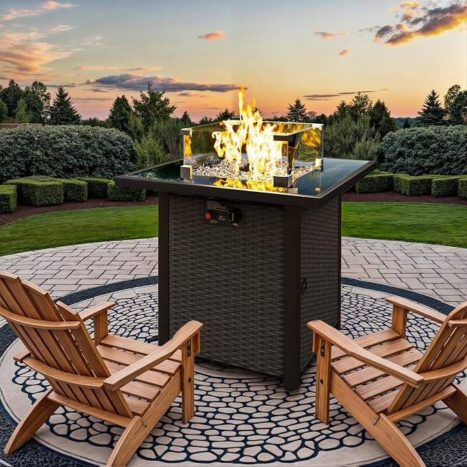 Propane Outdoor Fire Pit Table, Outdoor Gas FirePit W/Glass Wind Guard - Image 8