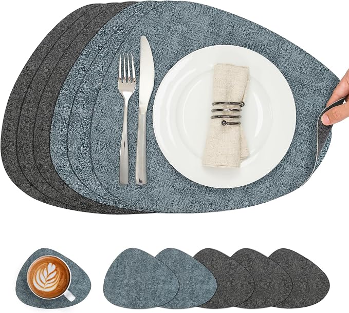 Placemats and Coasters, Washable Reversible Placemats Round Faux Leather by Chitomars