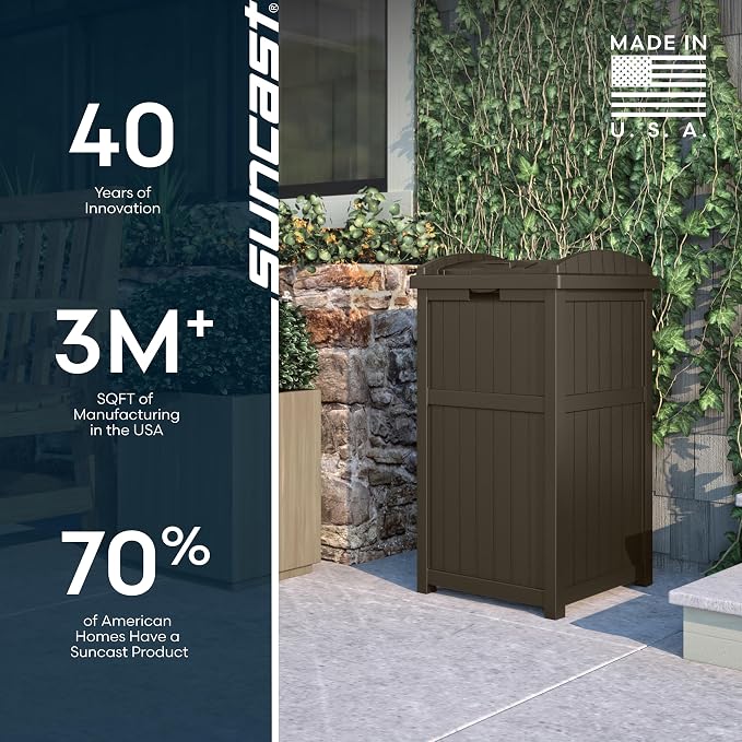 Suncast 33 Gallon Durable Plastic Hideaway Outdoor Garbage Can - Image 9