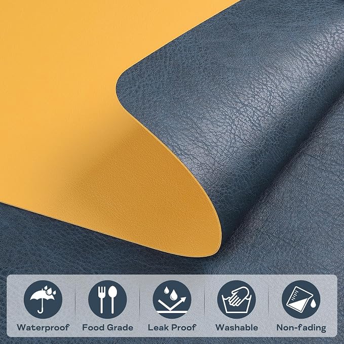 Faux Leather Placemats Set of 6 Table Mats Heat Resistant Reversible Place Mats - Image 3