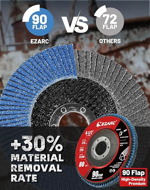 EZARC Flap Discs 80 Grit, 4.5" x 7/8" High Density Jumbo Zirconia Flap Sanding - Image 3