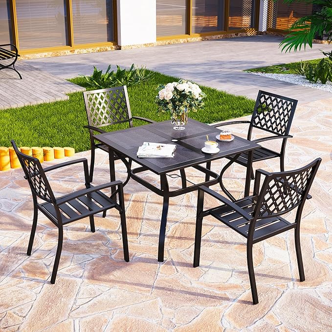 PHI VILLA 37 Inch Outdoor Dining Table Metal Steel Mesh Patio Dining Table - Image 7