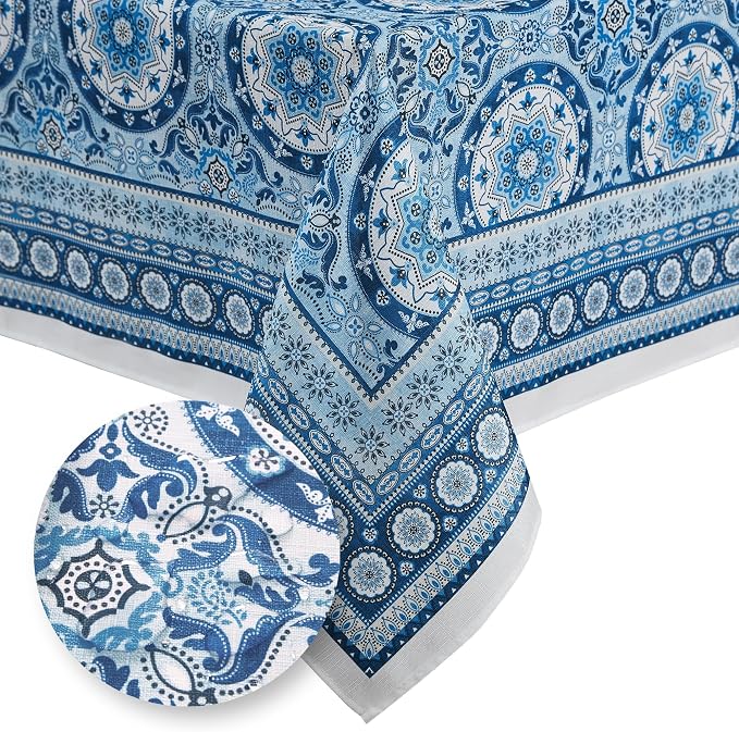 Elrene Home Fashions Vietri Medallion Blue Coastal Block Print Stain & Water - Image 2