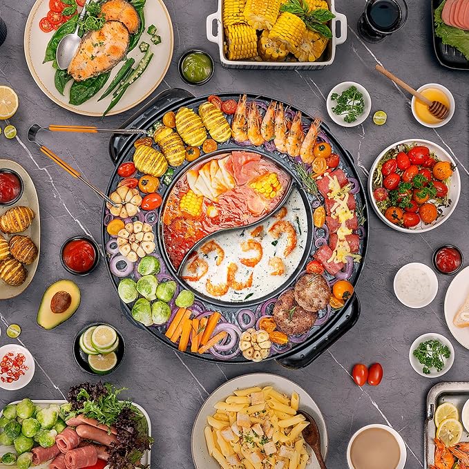 Food Party Hot Pot with Grill 2 in 1 Electric Smokeless Grill and Hotpot Pot - Image 6