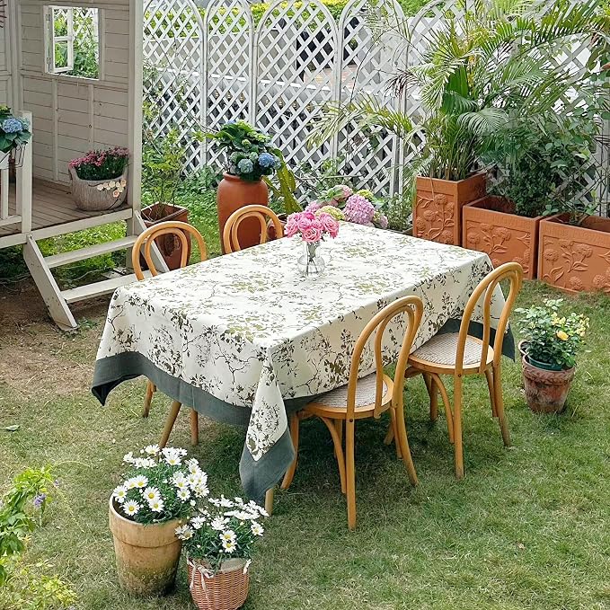 Jacquard Rectangle Tablecloth, Wrinkle Free Green Table Cloth, French Vintage - Image 7