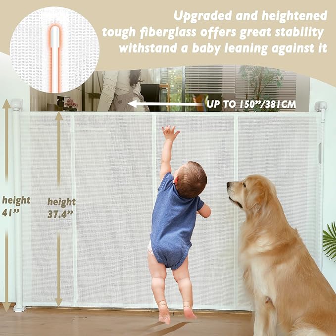 150" Extra Wide Retractable Baby Gates Dog Gate - Image 2