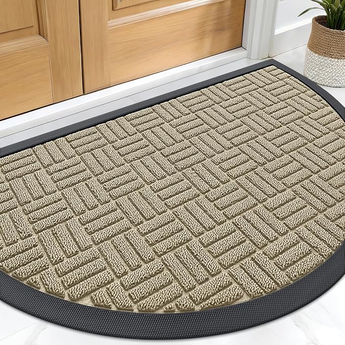 OLANLY Half Circle Door Mat Outside Entrance 29.5x17, Heavy Duty Sturdy Natural by OLANLY