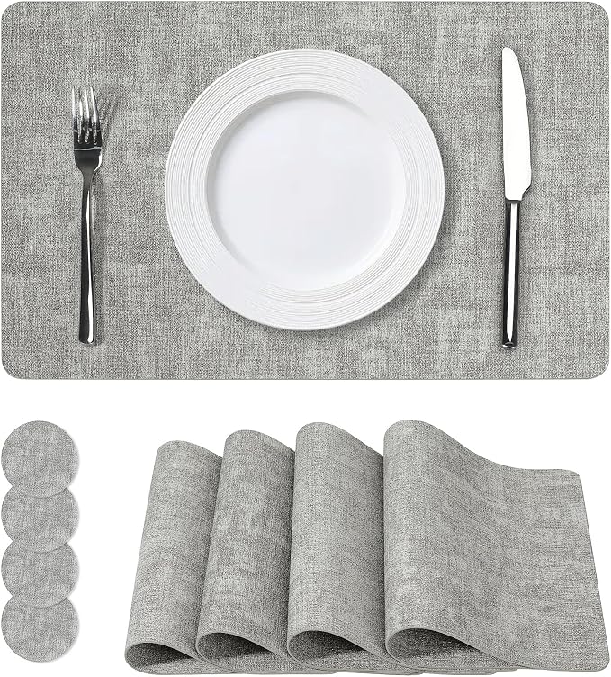 Vinyl Placemats Set of 4, Faux Leather Waterproof and Heat Resistant Place Mats by NCUE