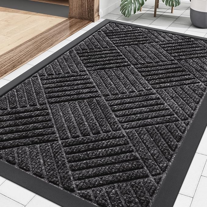 Smiry Front Door Mat Outside Entrance, Heavy Duty Outdoor Indoor Natural Rubber by Smiry